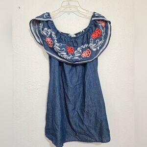 Embroidered Denim Off-Shoulder Top